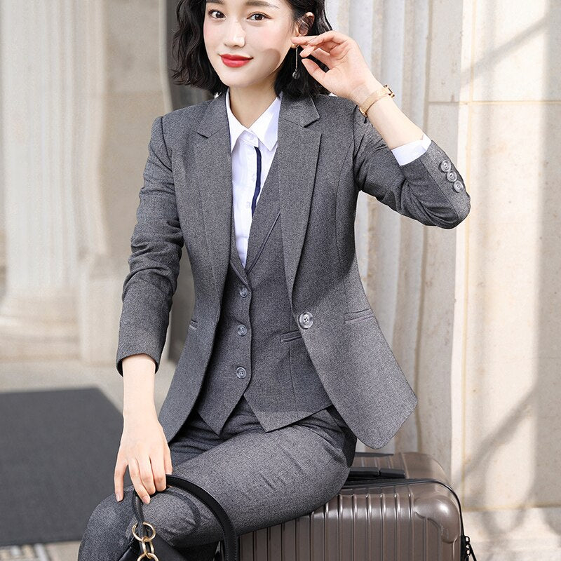 Lenshin Women Quality Suit Set Office Ladies Work Wear Women OL Pant Suits Formal Female Blazer Jacket  Vest trousers 3 Pieces