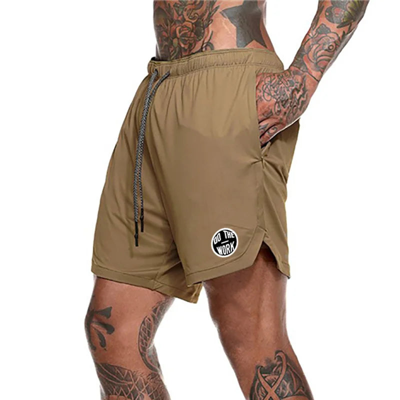Men's Fitness Shorts Mens 2 in 1 Gyms Shorts Male double-deck Quick Drying Security Pocket Gym Shorts Jogging Shorts Men