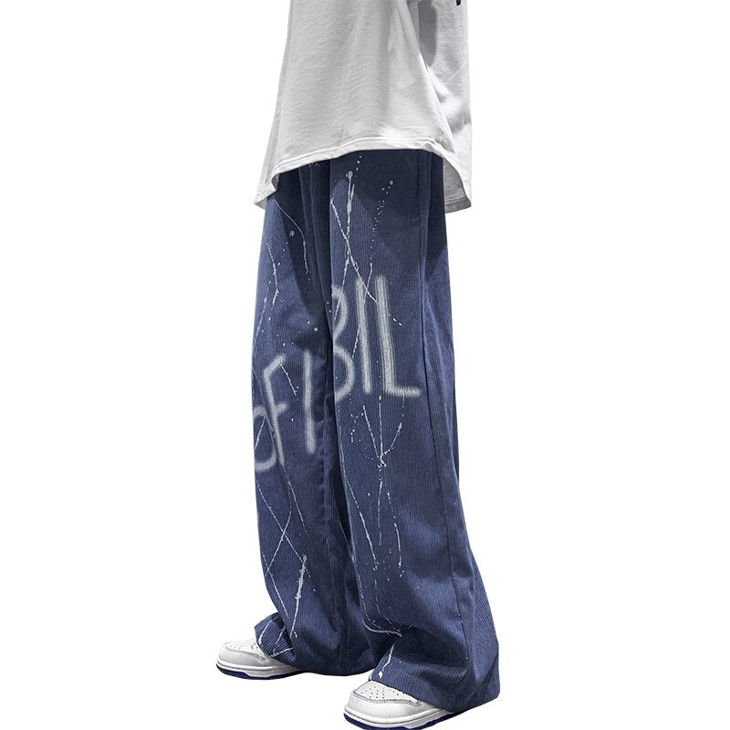 Graffiti Corduroy Pants Mens Autumn Winter New Casual Trousers Male Drawstring Sweatpants Streetwear Fashion Hip Hop Pants