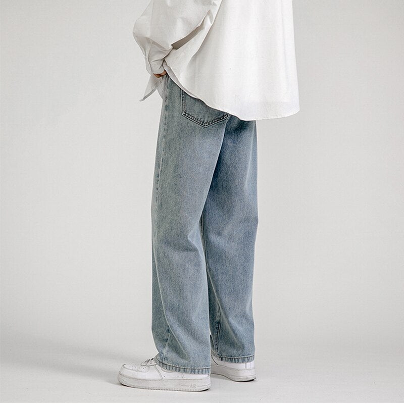Korean Fashion Men Wide Leg Jeans 2022 spring New Streetwear Straight Baggy Denim Pants Male Brand Trousers