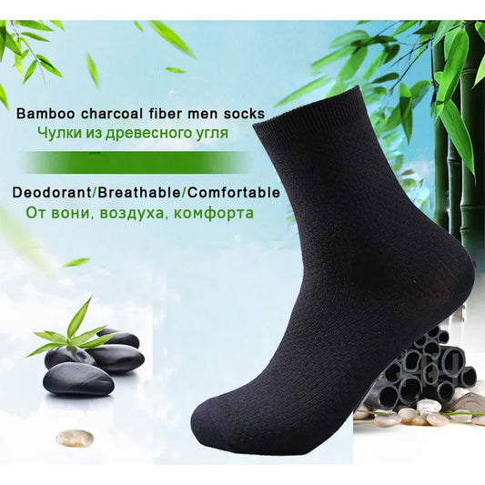 10 Pairs/Lot Men's Bamboo Fiber Socks 2023 New Compression Autumn Long Black Business Casual Man Dress Sock Gift Plus Size 42-45