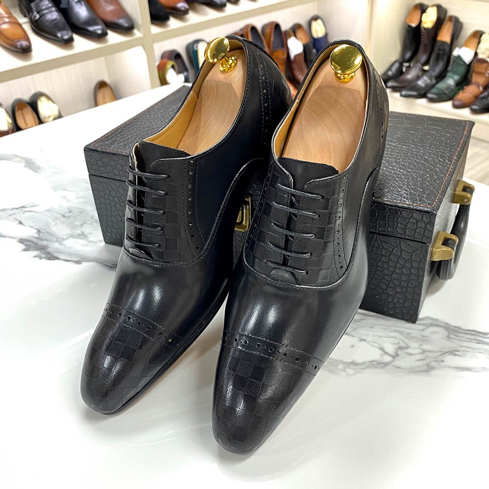 Italian style men's Oxford brogue shoes leather black brown classic lace up formal office men's shoes