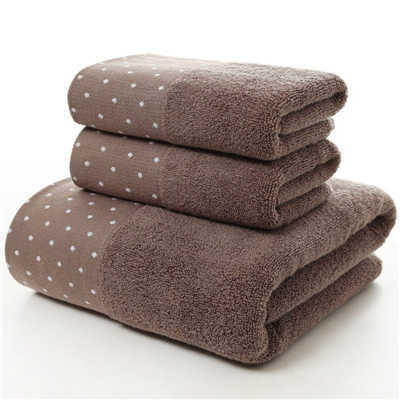 Cotton Bath Towel Set for Bathroom 2 Hand Face Towels 1 Bath Towel for Adult White Brown Grey Terry Washcloth Travel Sport Towel