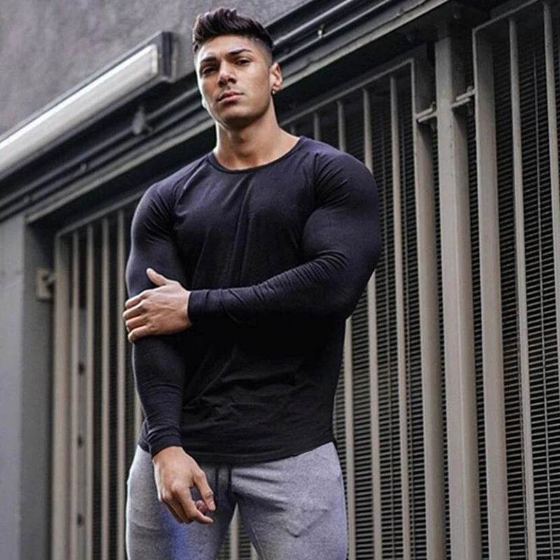 Spring Fashion Men's Cotton Long Sleeve T-shirt Gym Tshirts Male Bodybuilding Tee Shirts Men Fitness T Shirt For Man Sportswear