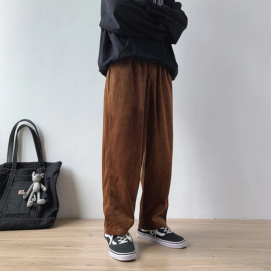 Corduroy pants mens casual Elastic waistband loose Straight pants slacks for men Corduroy trousers joggers male autumn man pants