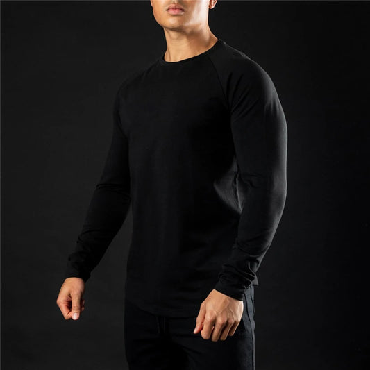 Casual Long Sleeve T-shirt Men Cotton Gym Clothing Fitness Bodybuilding Workout Skinny T Shirt Male Solid Sports Tee Tops