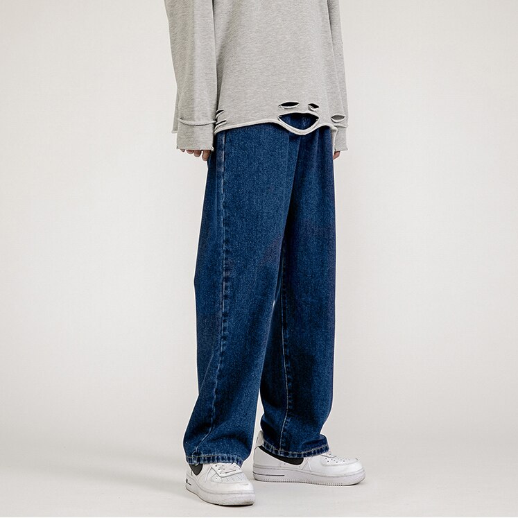 Korean Fashion Men Wide Leg Jeans 2022 spring New Streetwear Straight Baggy Denim Pants Male Brand Trousers