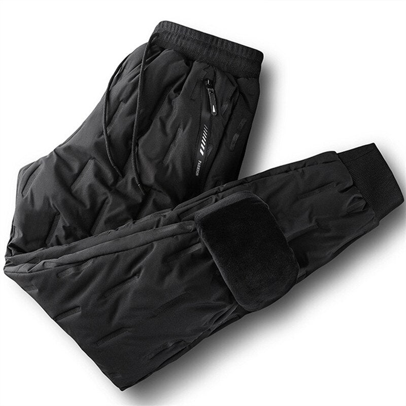 New Winter Warm Pants Mens Plus Velvet Thick Casual Pants Men Outdoor Loose Down Cotton Trousers Heavyweight Drawstring Pants