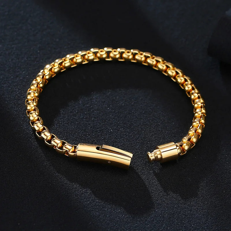 Men Bracelet,Round Box Chain Bracelet,Stainless Steel Rounded Boxs Link Simple Layering Stacking Jewelry,