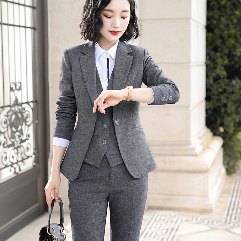 Lenshin Women Quality Suit Set Office Ladies Work Wear Women OL Pant Suits Formal Female Blazer Jacket  Vest trousers 3 Pieces