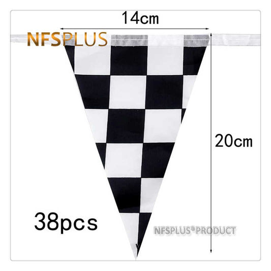 Triangle Checkered Hanging Flag Black and White Chequered Printed 38 Pieces F1 Sports Auto Racing Decorative Flags and Banners