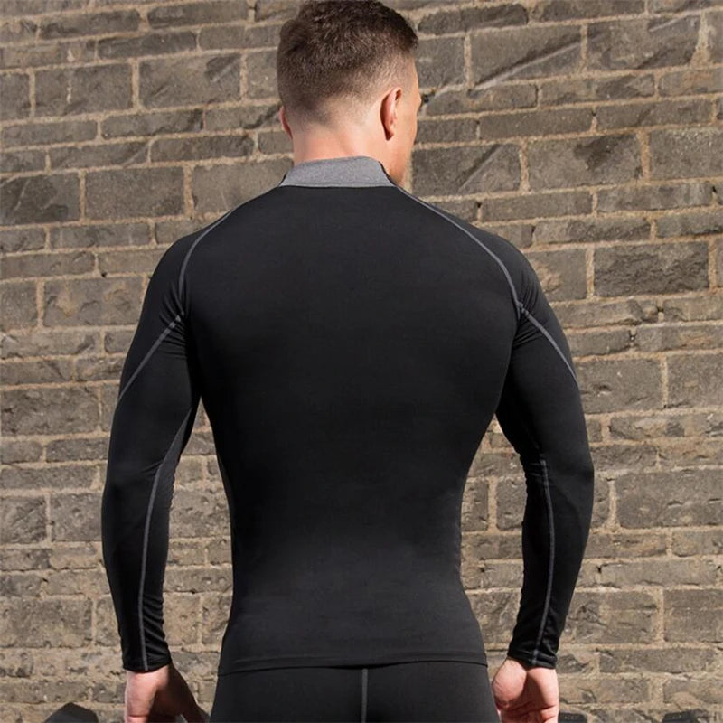 Turtleneck Compression Shirt Men Spring Autumn Running T Shirt Bodybuilding Long Sleeve Sportswear Fitness Tight Gym Clothing