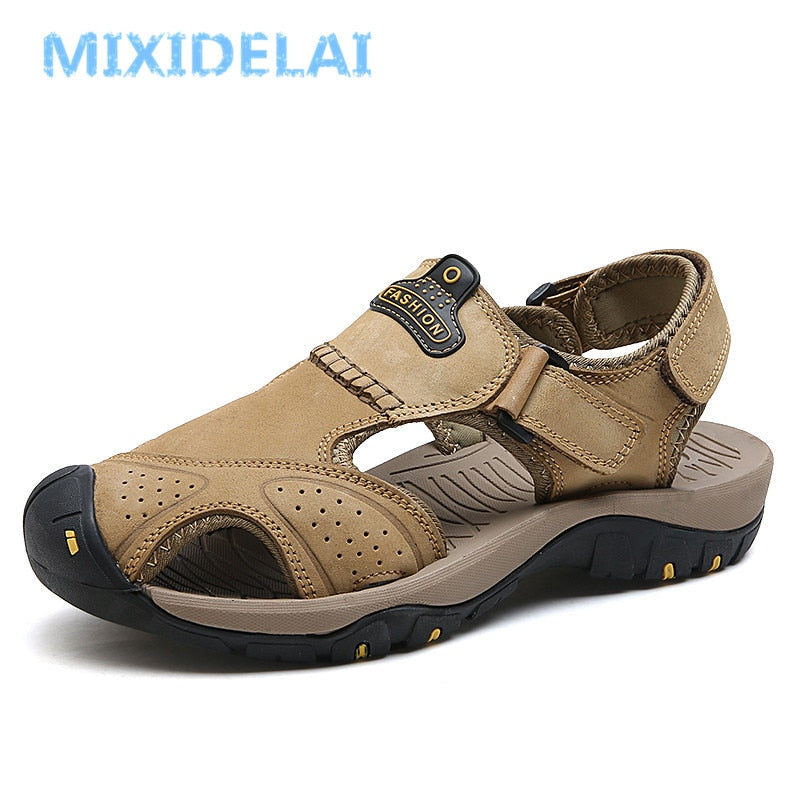 MIXIDELAI New Summer Men&#39;s Shoes Outdoor Casual Shoes Sandals Genuine Leather Non-slip Sneakers Men Beach Sandals Big Size 38-46