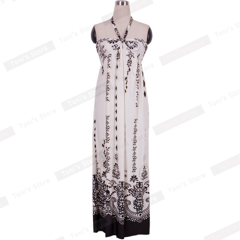 Nice-forever Summer Women Bohemian Beach Printed Dresses Casual Maxi Long Dress bty55a