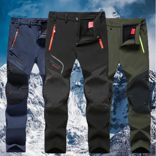 Men Oversized Winter Softshell Winter Outdoor Pants Trekking Fishing Camping Climbing Hiking Ski Warm Travel Trousers Free Ship