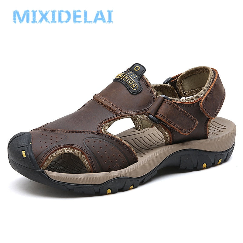 MIXIDELAI New Summer Men&#39;s Shoes Outdoor Casual Shoes Sandals Genuine Leather Non-slip Sneakers Men Beach Sandals Big Size 38-46