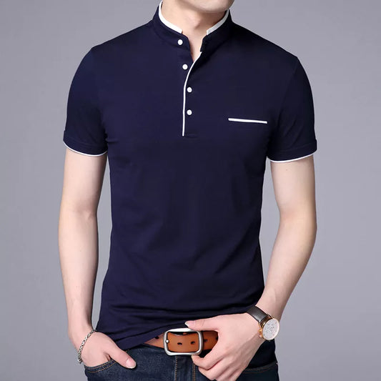 2022 New Fashion Brand Polo Shirt Men's Summer Mandarin Collar Slim Fit Solid Color Button Breathable Polos Casual Men Clothing