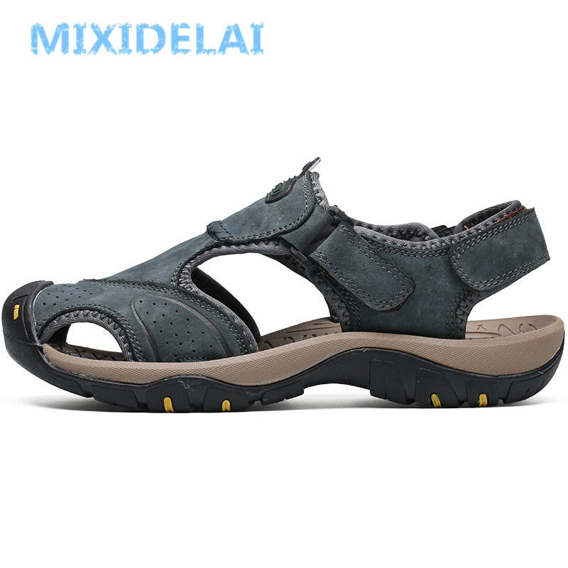 MIXIDELAI New Summer Men&#39;s Shoes Outdoor Casual Shoes Sandals Genuine Leather Non-slip Sneakers Men Beach Sandals Big Size 38-46