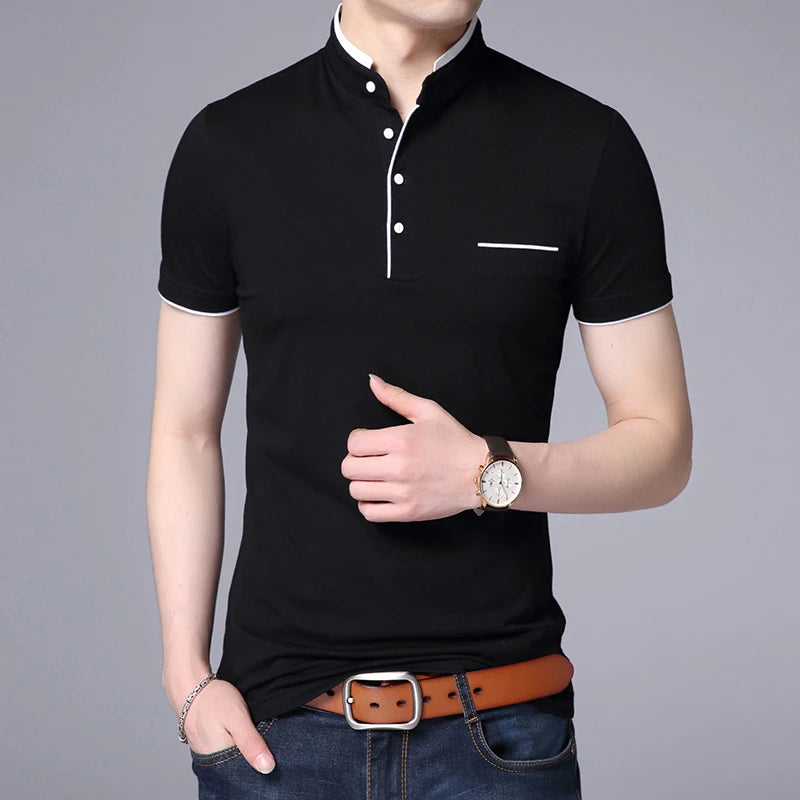 2022 New Fashion Brand Polo Shirt Men's Summer Mandarin Collar Slim Fit Solid Color Button Breathable Polos Casual Men Clothing