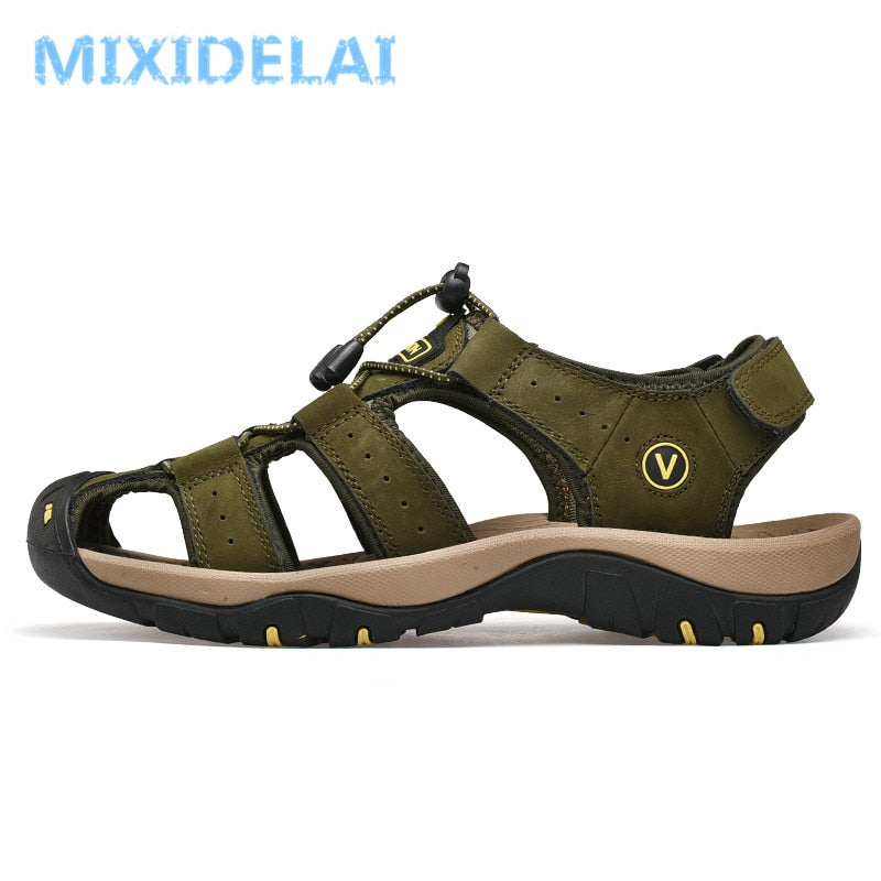 MIXIDELAI Genuine Leather Men&#39;s Shoes Summer Men&#39;s Sandals Men Sandals Fashion Outdoor Beach Sandals And Slippers Big Size 38-48