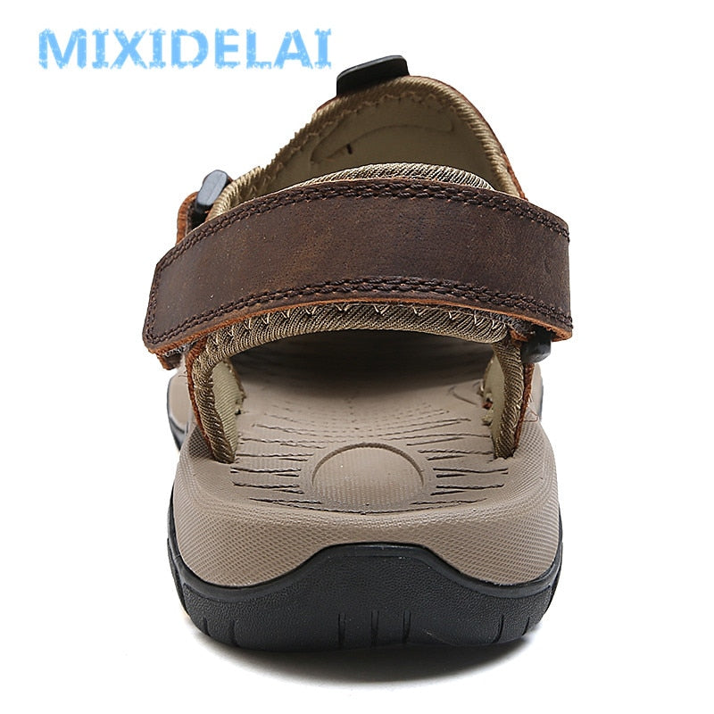 MIXIDELAI New Summer Men&#39;s Shoes Outdoor Casual Shoes Sandals Genuine Leather Non-slip Sneakers Men Beach Sandals Big Size 38-46