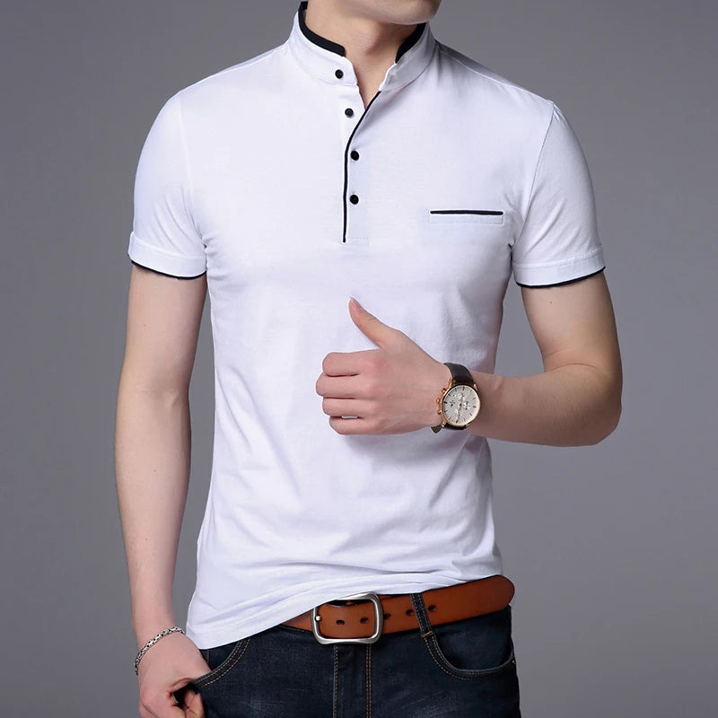 2022 New Fashion Brand Polo Shirt Men's Summer Mandarin Collar Slim Fit Solid Color Button Breathable Polos Casual Men Clothing