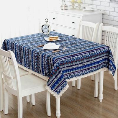 Bohimian Linen Table Cloth with Cotton Lace Trim 2 Colors Designs Table Cover Home Decorative Tablecloth for Dinning Wedding