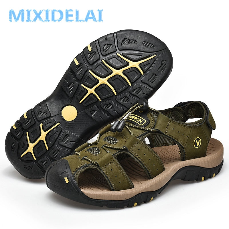 MIXIDELAI Genuine Leather Men&#39;s Shoes Summer Men&#39;s Sandals Men Sandals Fashion Outdoor Beach Sandals And Slippers Big Size 38-48