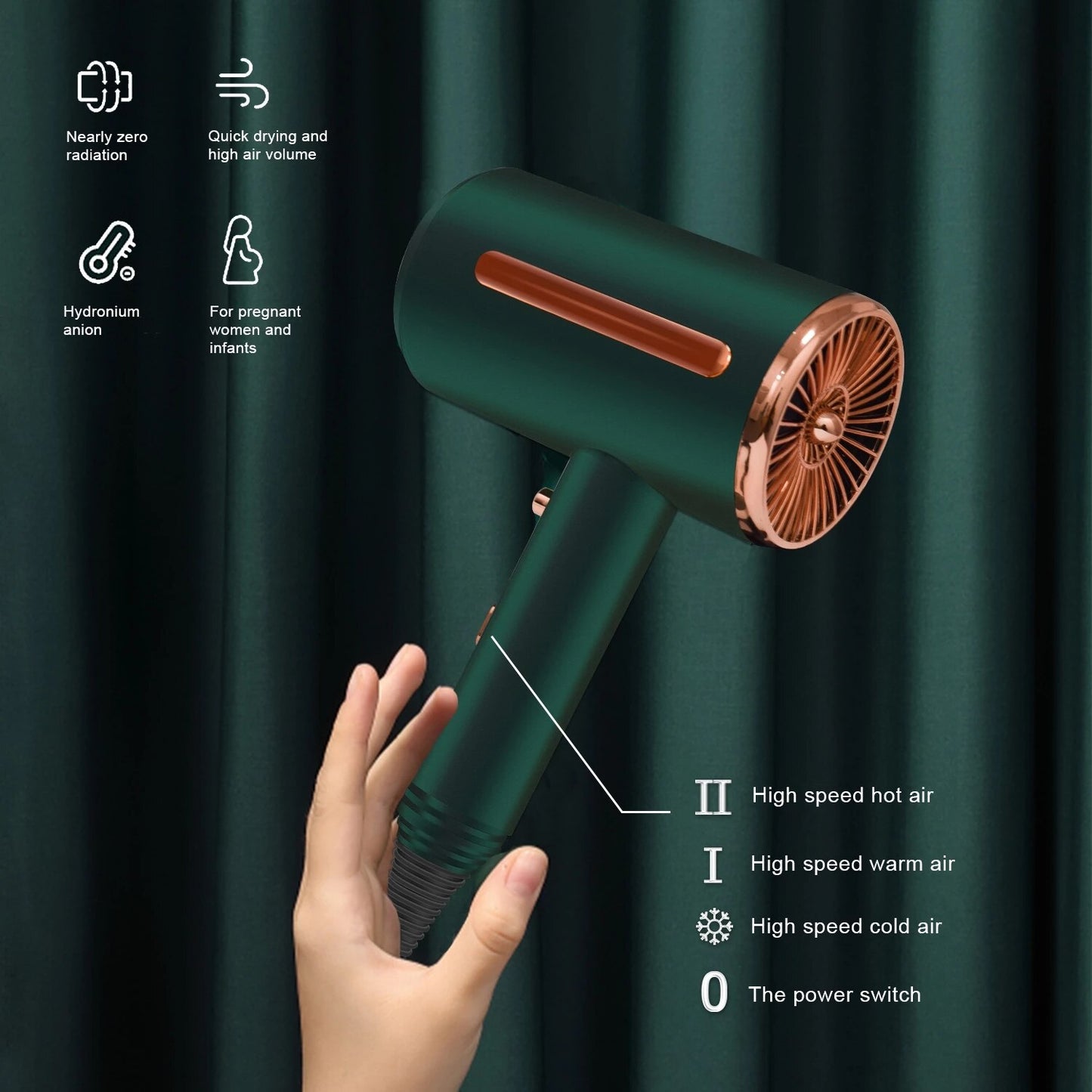 Blower Professional Hair Dryer Strong Wind Negative Ion Blow  with Noise Reduction Treatment Hot and Cold  Quick Dry EU