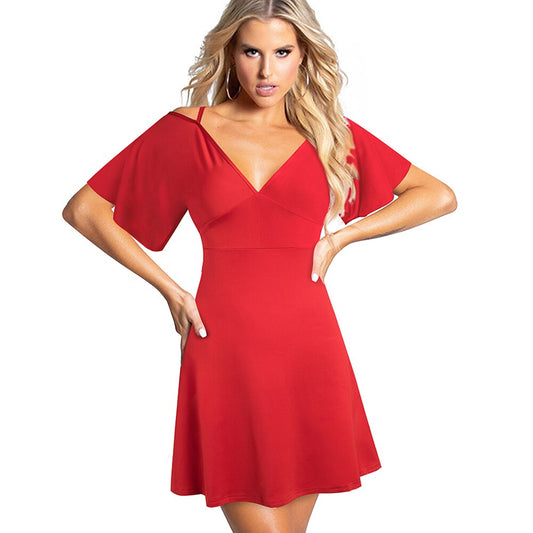 Nice-forever Summer Women Sexy Backless Solid Color Shortest Dresses Club Party A-Line Dress bty106