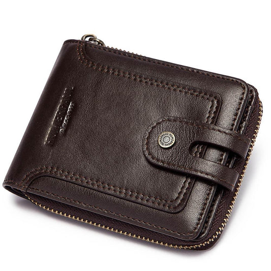 Classic Style Wallets for Men Short Genuine Leather Male Coin Pocket Multi Function RFID Credit Card Holder with ID Window