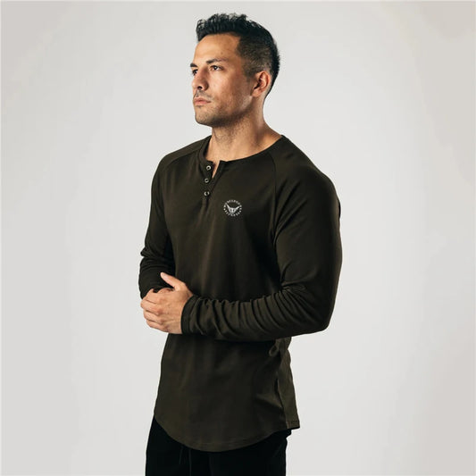 Cotton Casual Long Sleeve T-shirt Men Gym Bodybuilding Fitness Workout Slim T Shirt Male Solid Tee Tops Sport Training Clothing