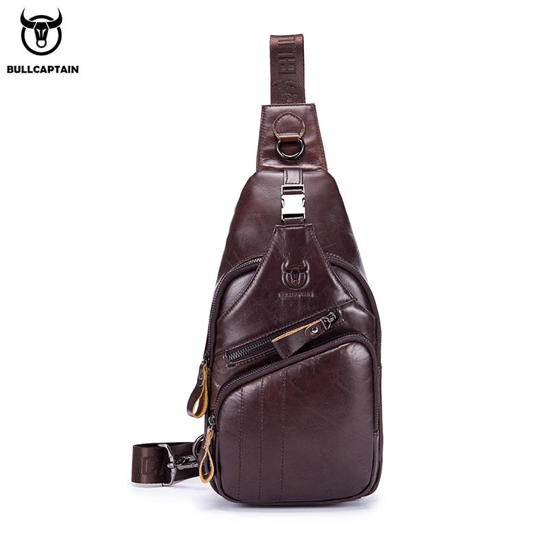 BULLCAPTAIN 2021 Genuine Leather Chest Bag Men's Fashion Style Casual Straddle Bag Business Large Capacity Leather Men's Luggage