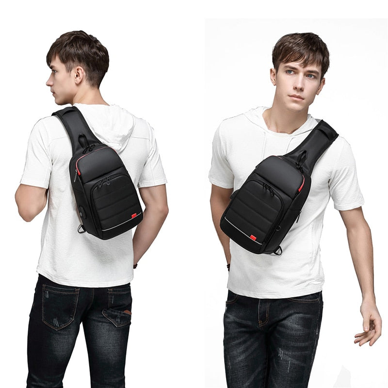 EURCOOL Multifunction Shoulder Bag Men Business Crossbody Bags USB Charging Design Chest Bag Waterproof Messenger Bag Male n1901