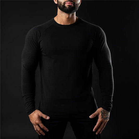 Brand Running Shirt Gym Clothing Autumn Sports Long Sleeve Cotton T-shirt Men Fitness Workout Slim T Shirt Male Solid Tees Tops