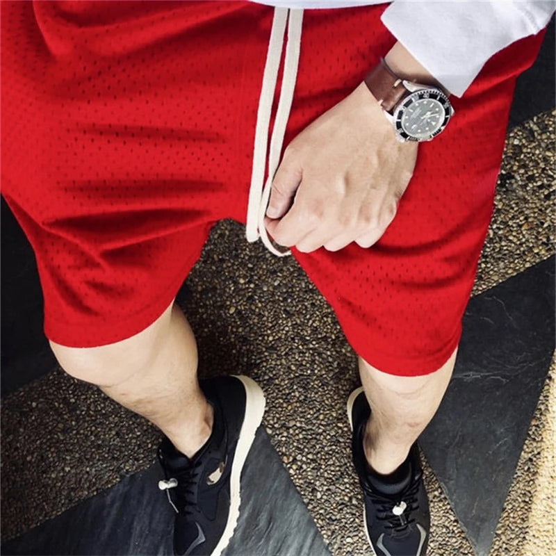 New Men Gym Fitness Bodybuilding Shorts Man Summer Workout Male Breathable Mesh Quick Dry Sportswear Jogger Beach Short Pants