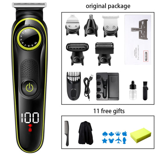 Professional LCD Hair Trimmer 5 in 1  Clipper Men Digital Electric  Cutting Machine Salon cut Cordless Rechargeable