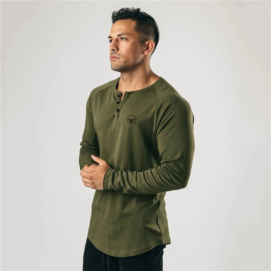 Cotton Casual Long Sleeve T-shirt Men Gym Bodybuilding Fitness Workout Slim T Shirt Male Solid Tee Tops Sport Training Clothing