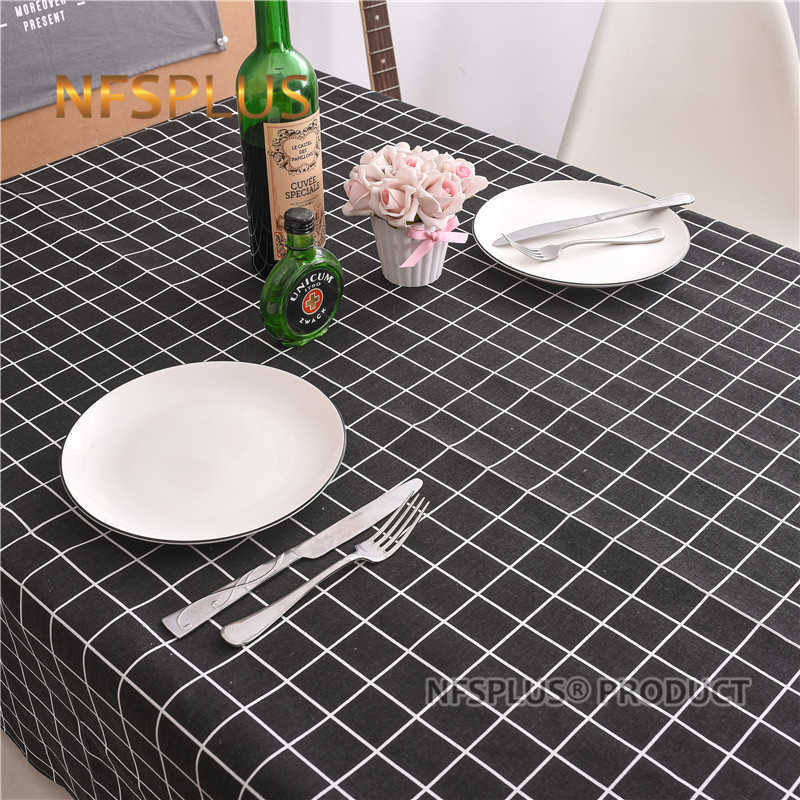 Plaid Table Cloth Rectangular Tablecloth Dinning Wedding Cotton Linen Black Grey White Home Party Decorative Table Cover Mat