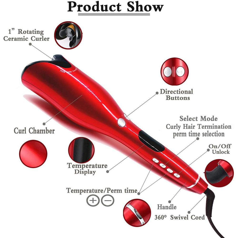 New 1 Inch Auto Hair Air Spin Curl Ceramic Rotating Electric  Curlers Automatic Curling Iron for  Types tool Rose Type