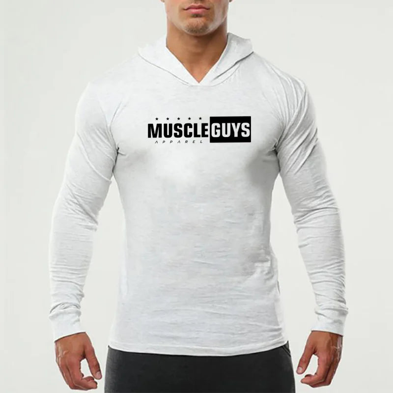 Muscle Guys Brand Autumn Fitness Clothing Mens Hooded T Shirt Bodybuilding Long Sleeve Tshirt Gym Tee Shirt Sweatshirts