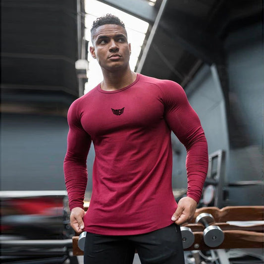 Spring Fashion Long Sleeve T Shirt Men Solid Cotton O-neck Slim Fit Tops tees Gym Clothing Bodybuilding Fitness T-shirt
