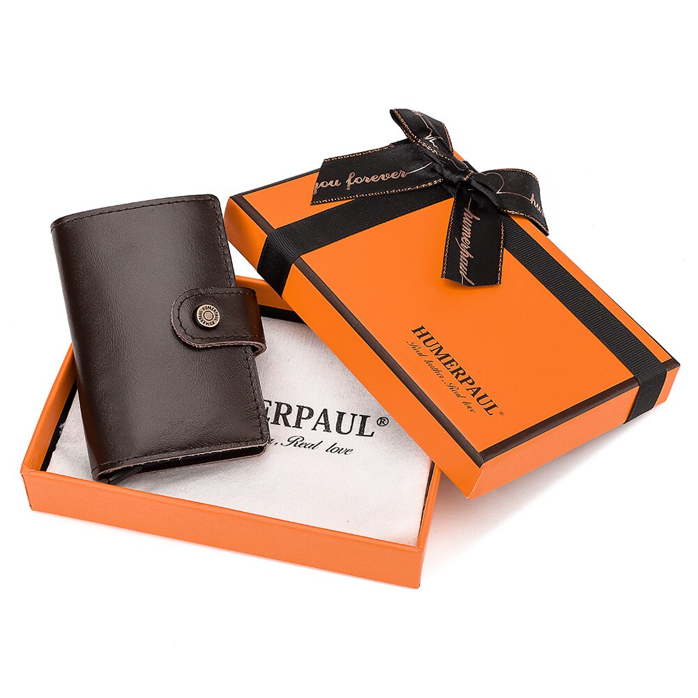 HUMERPAUL Genuine Leather Card Holder with Money Clip RFID Blocking Pop Up Smart Wallets Aluminum Men Travel Porte Carte