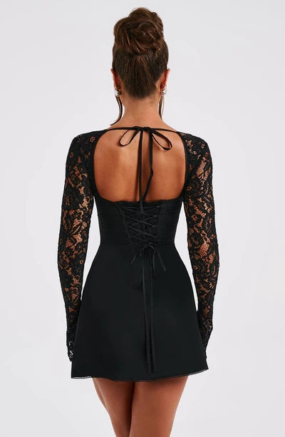 Sexy Lace Sleeve Slim Looking Dress Backless Lace up