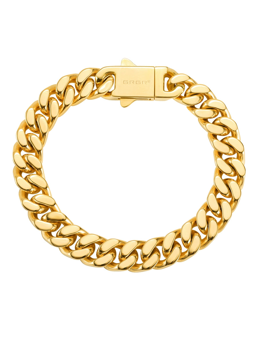 GRGR 18K Gold Cuban Link Chain Bracelet for Men and Women Hip Hop Couple Same Style Fashion Popular Cuban Link
