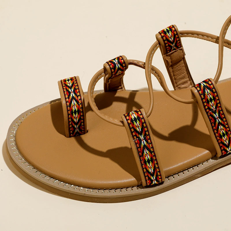 Roman Thin String Combination Flats Sandals Women's Outer Wear Bohemian Style plus Size 4142 Strap 2023 New