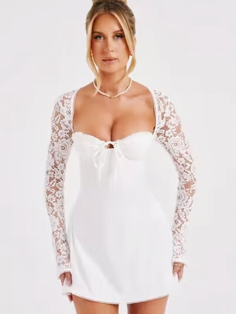 Sexy Lace Sleeve Slim Looking Dress Backless Lace up