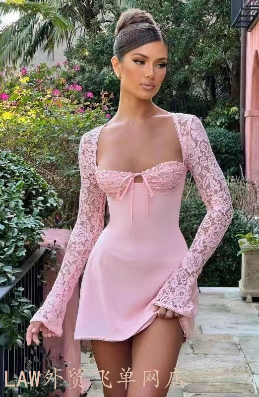 Sexy Top Slim Fit Tank Dress Sexy Lace Lace Silm Backless Dress