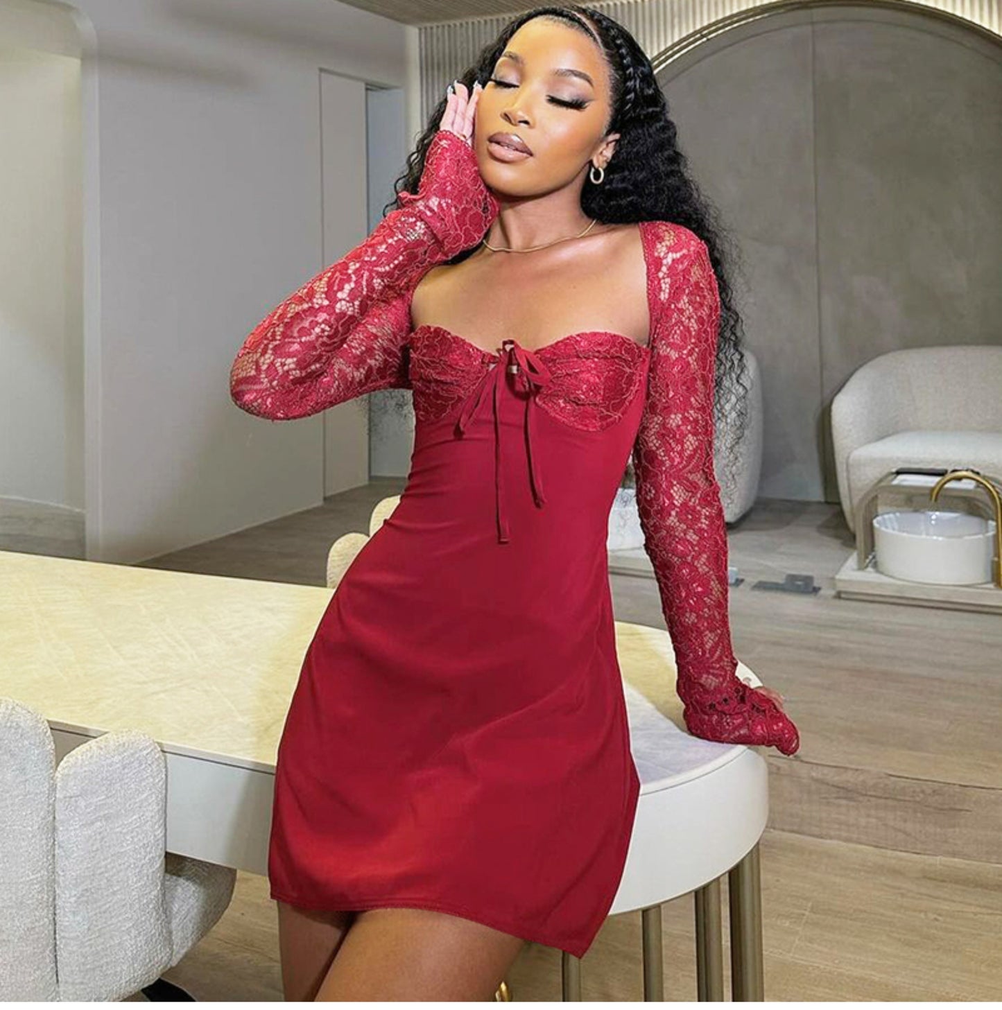 Shemoda Tether Sexy High Waist Long Sleeves Dress