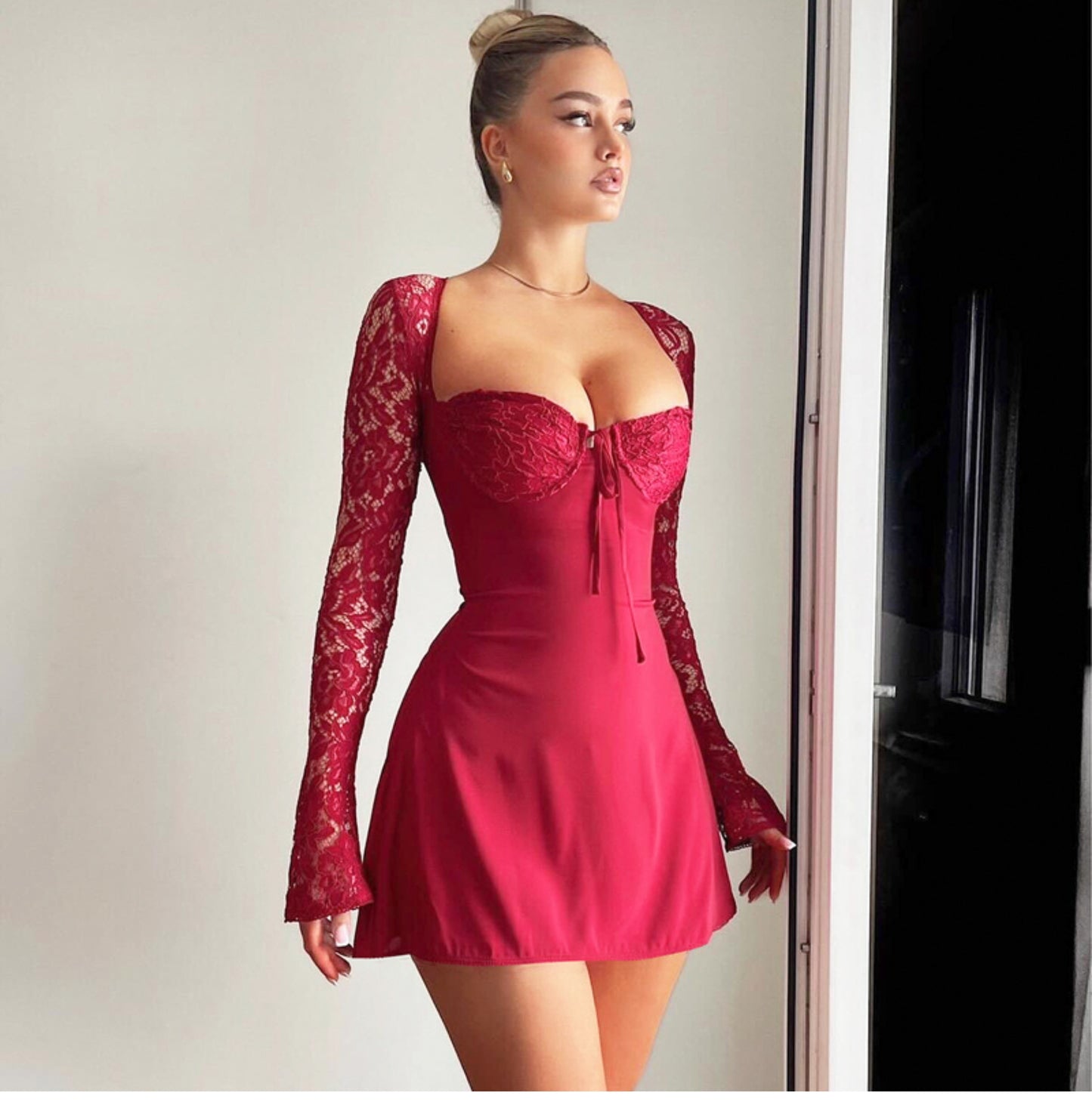 Shemoda Tether Sexy High Waist Long Sleeves Dress